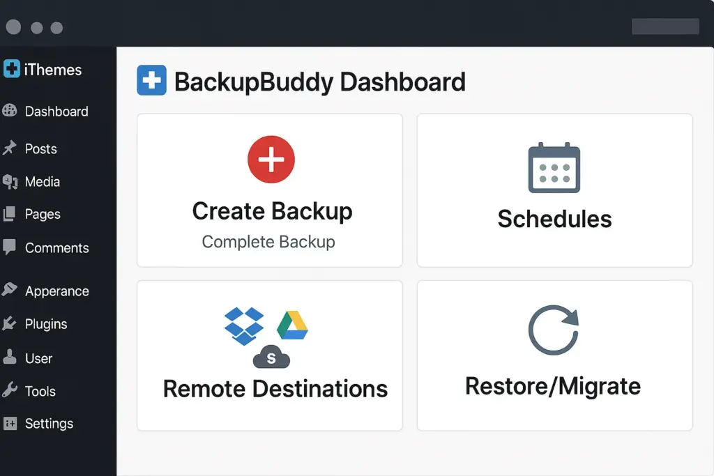 iThemes BackupBuddy WordPress plugin dashboard features