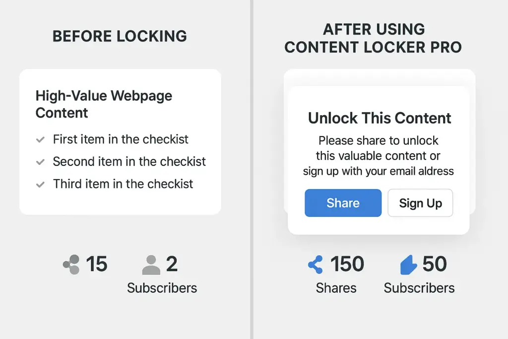 Engagement comparison before and after you download Content Locker Pro