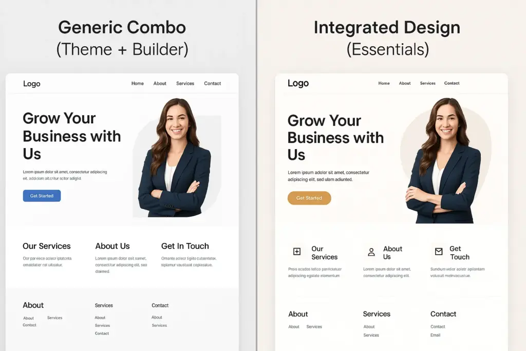 Design comparison when you download Essentials theme vs basic themes