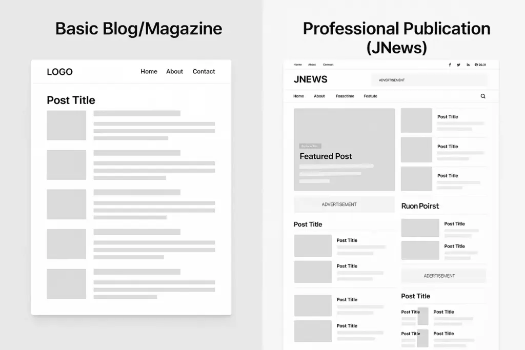 Benefit comparison when you download JNews theme vs basic themes