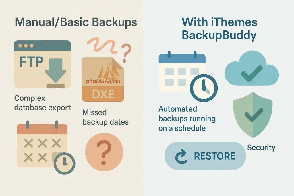 Benefit comparison when you download iThemes BackupBuddy vs manual backups
