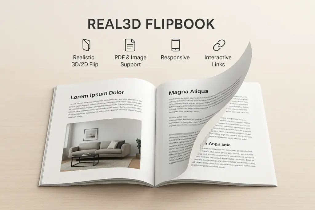 Comparison after you download FlipBook plugin Real3D FlipBook vs static PDF
