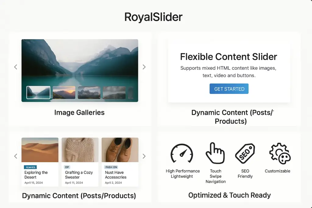 RoyalSlider WordPress plugin features and content examples