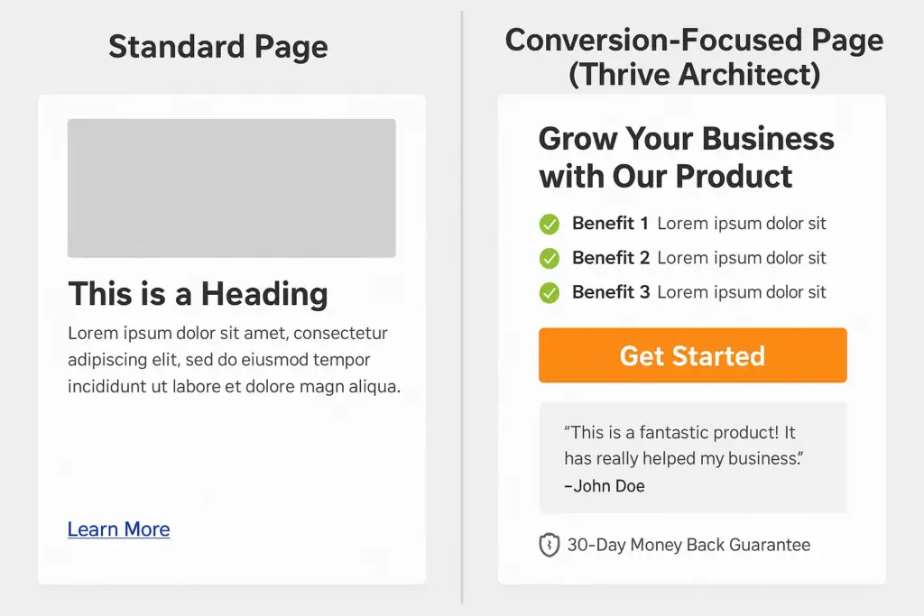 Conversion focus comparison when you download Thrive Architect vs basic builders