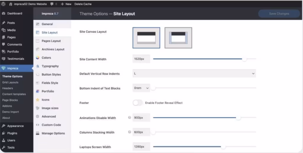 the Visual drag-and-drop page builder interface in Impreza — the strongest first-hand evidence this page can carry.
