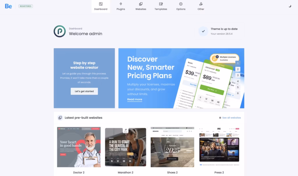 the 700+ pre-built website templates interface in Betheme — the strongest first-hand evidence this page can carry.