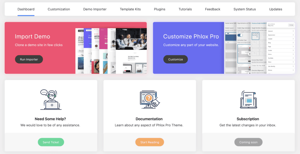 the Pre-built page templates interface in Phlox Pro — the strongest first-hand evidence this page can carry.